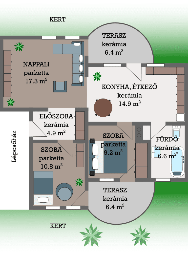 Alaprajz - 70.4m2 téglalakás Dunakeszin